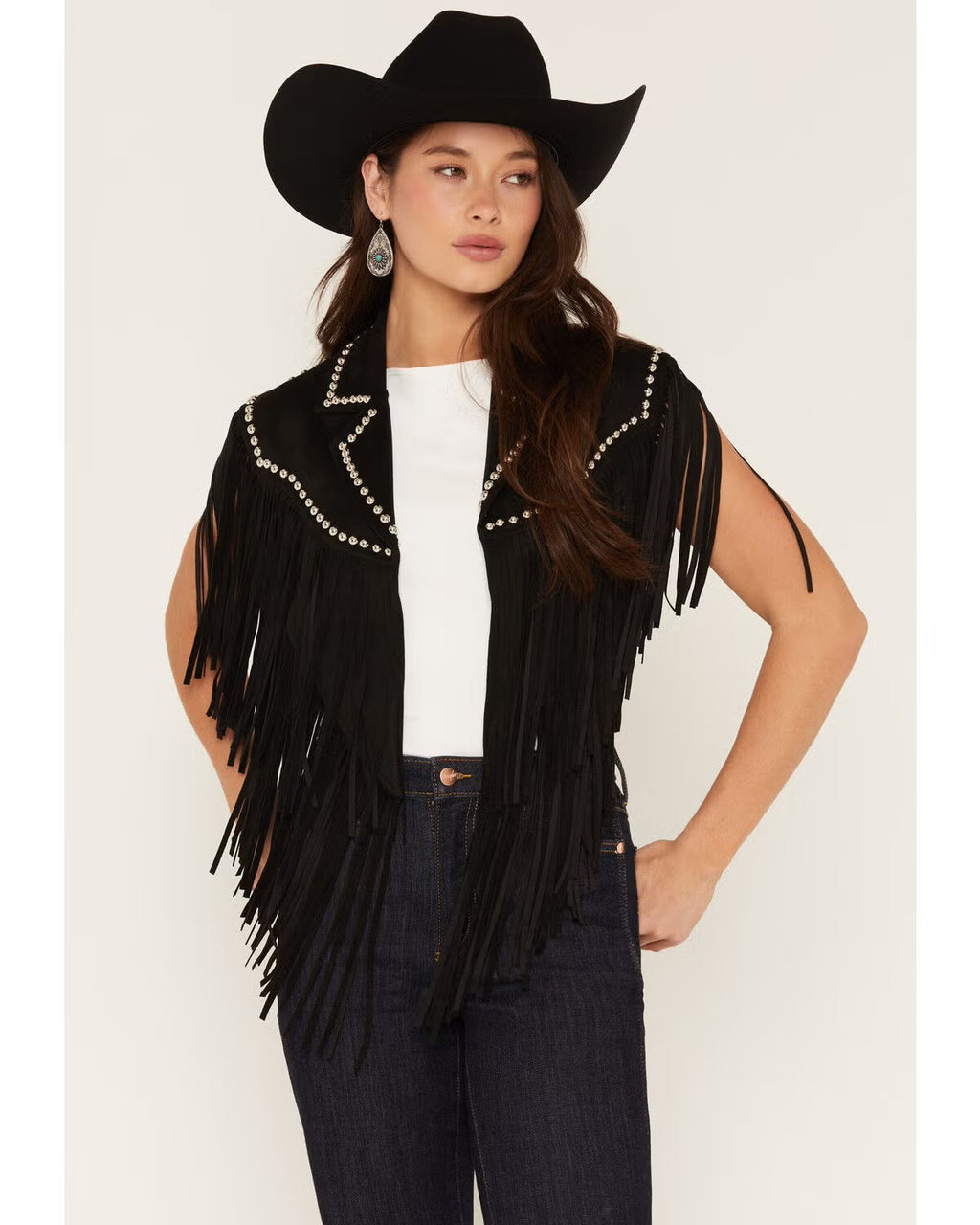 Saints & Hearts Women's Faux Suede Studded Cape Black