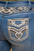 Mid Wash Patterned Embroidery Boot Cut Western Jeans