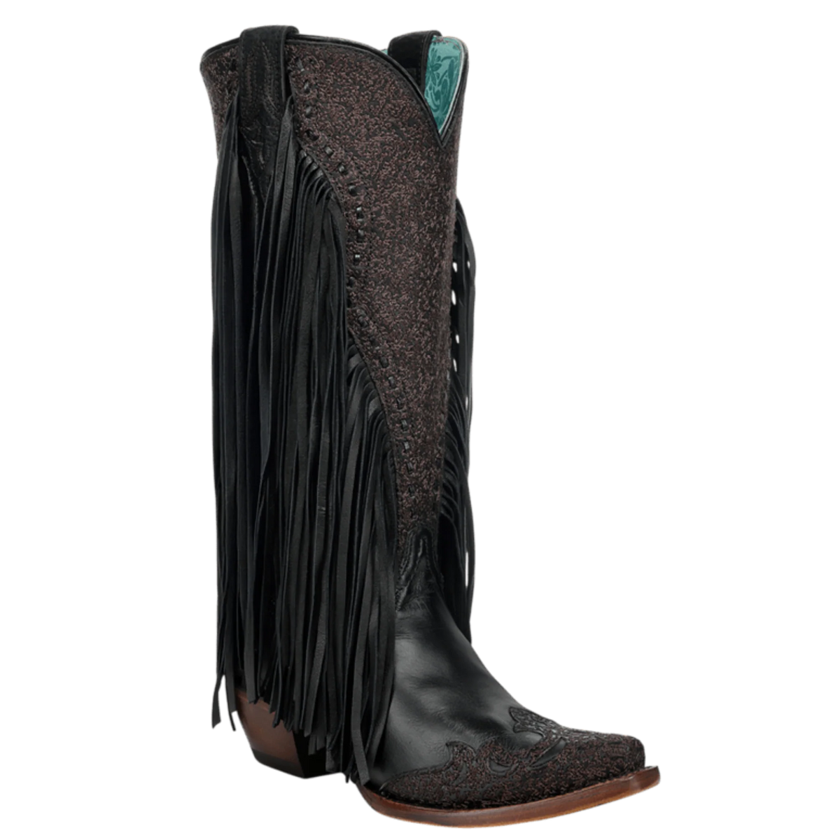 Corral Ladies Black Overlay & Embroidery Fringe Western Boot A5076