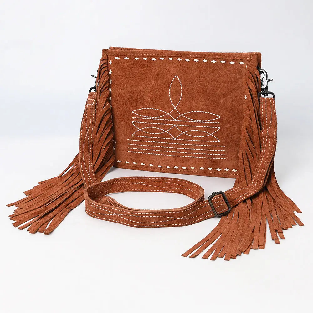 American Darling Fringed Cowboy Boot Stitch Tan Bag