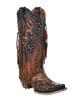 Corral Honey Leopard Fringe Snip Toe Cowboy Boot A3618