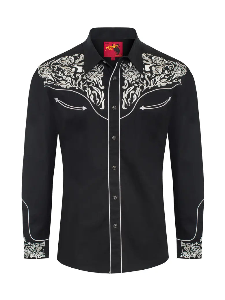 Mens Embroidered Black Western Shirt
