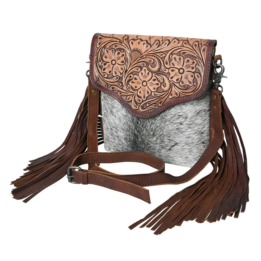 Hand Tooled Leather Western Fringe Cowhide Bag