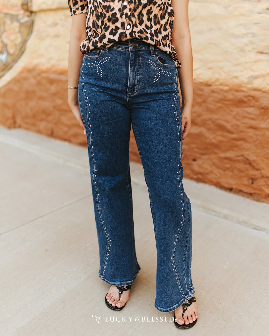 Lucky & Blessed Boot Stitch Detailing High Rise Jeans