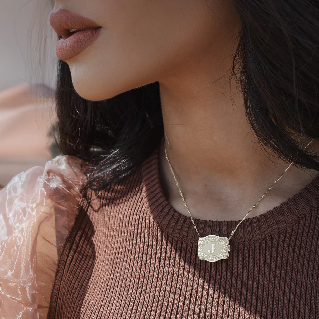 SpurWest Gold Mini Belt Buckle Necklace Initial