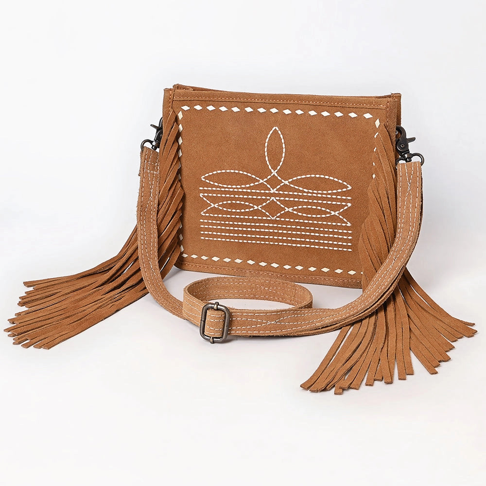 American Darling Fringed Cowboy Boot Stitch Brown Bag