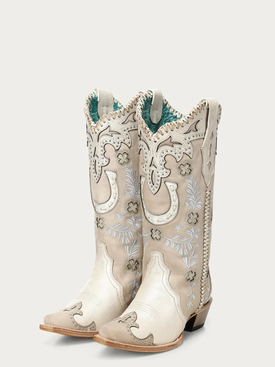 Corral Bone Horseshoe Overlay Snip Toe Cowboy Boot A5069