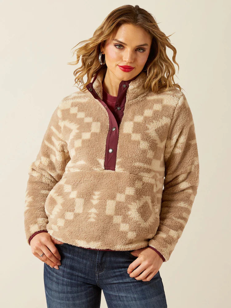 Ariat Cream Berber Snap Front Lone Ridge Print Sweatshirt