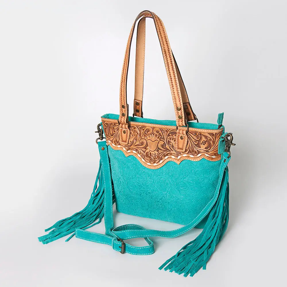 American Darling Genuine Leather Turquoise Fringe Western Bag