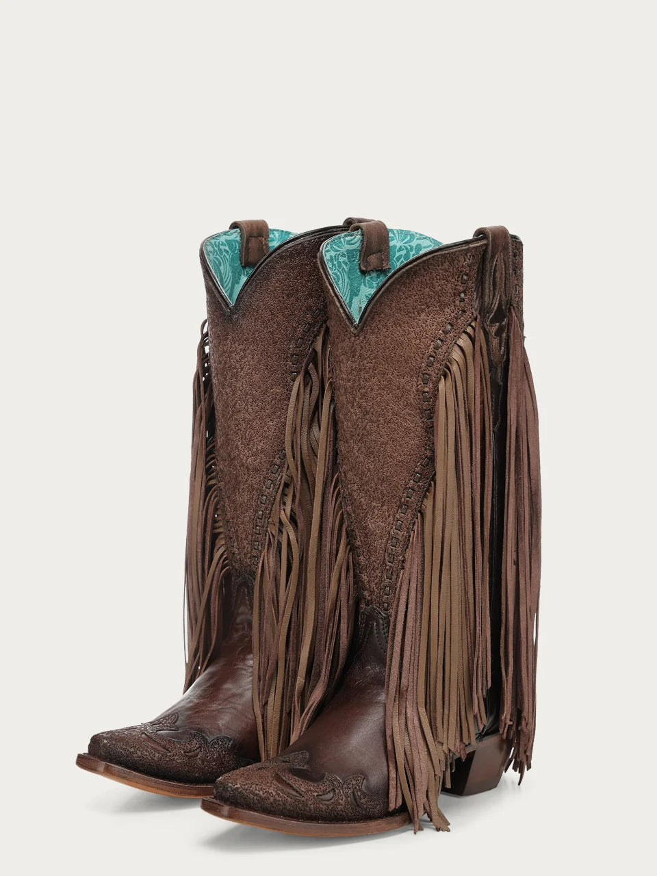 Corral Brown Overlay Lamb Fringe Woven Snip Toe Cowboy Boots A5023