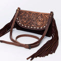 American Darling Hand Tooled Genuine Leather Fringe Western Purse Bag