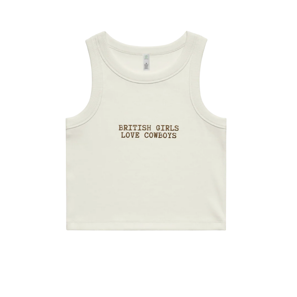 Binks & Bo 'British Girls Love Cowboys' `Embroidered Organic Cotton Vest Top