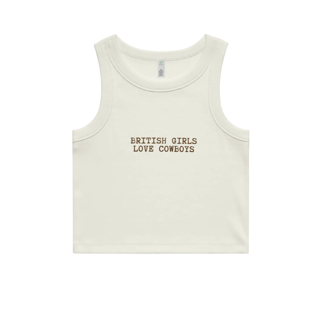Binks & Bo 'British Girls Love Cowboys' `Embroidered Organic Cotton Vest Top