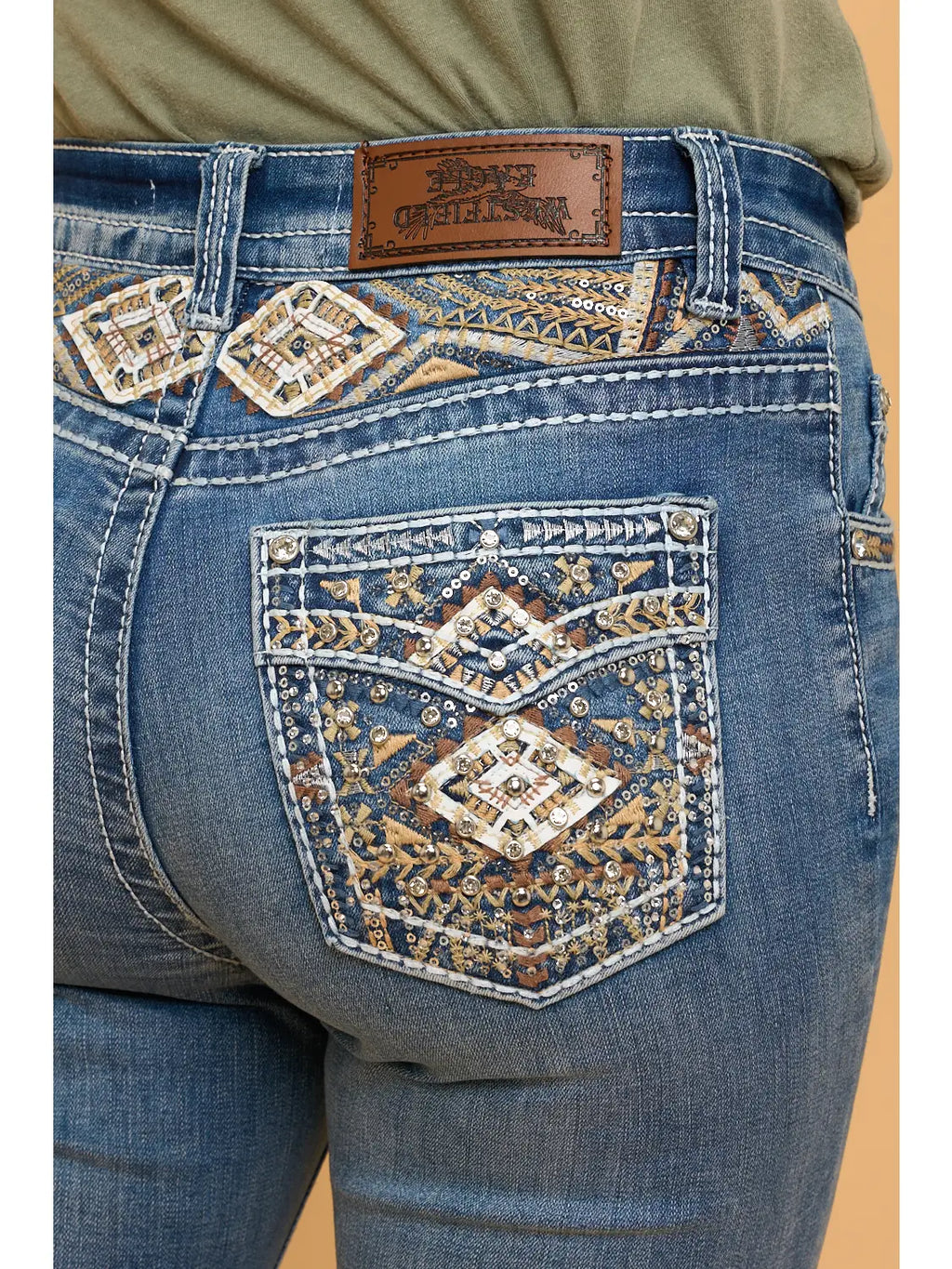 Aztec Mid Mid Wash Aztec Embroidery Boot Cut Western Jeans – Silverbelly Western