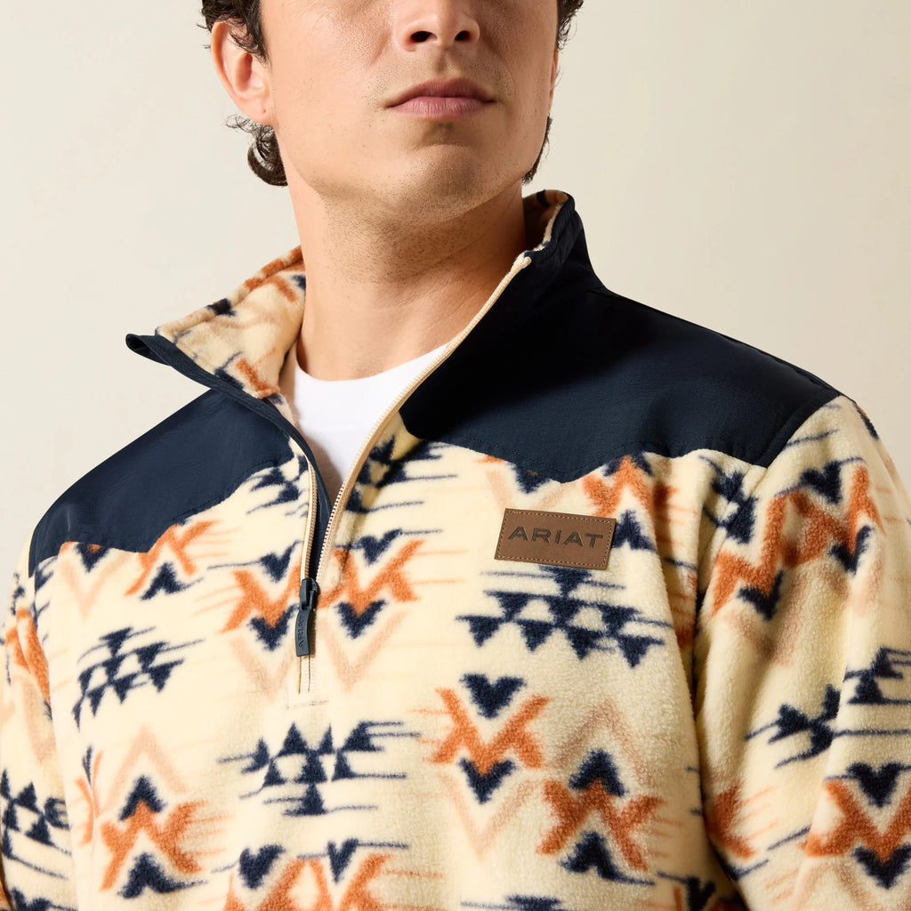 Ariat Basis Fleece Pullover in Oxford Tan Arrows