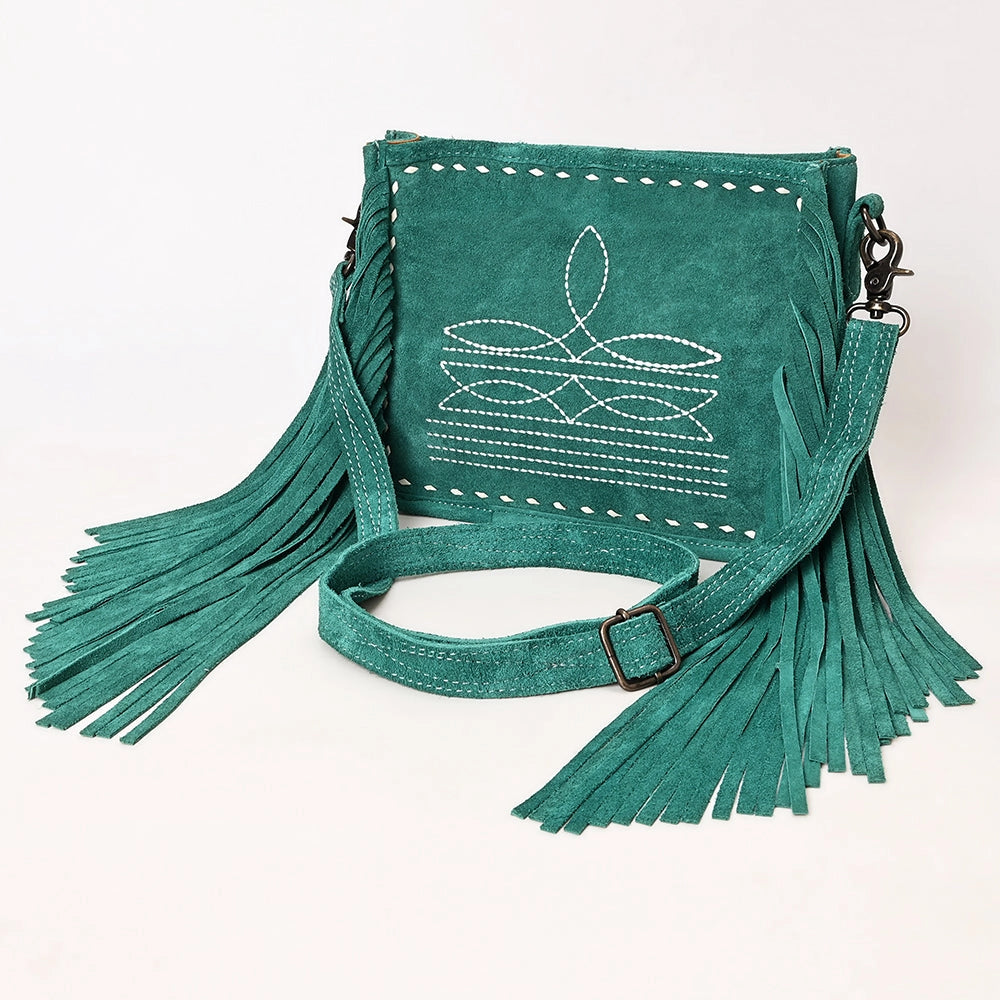 American Darling Fringed Cowboy Boot Stitch Turquoise Bag