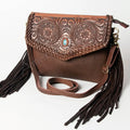 American Darling Genuine Leather Hand Tooled Fringe Western Bag