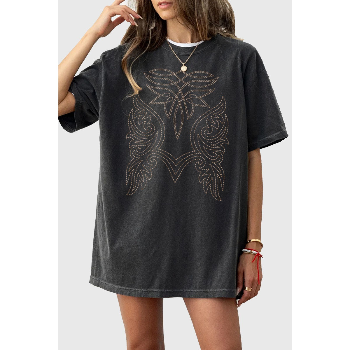 Cowboy Boot Stitch Oversized Mineral Graphic Tee