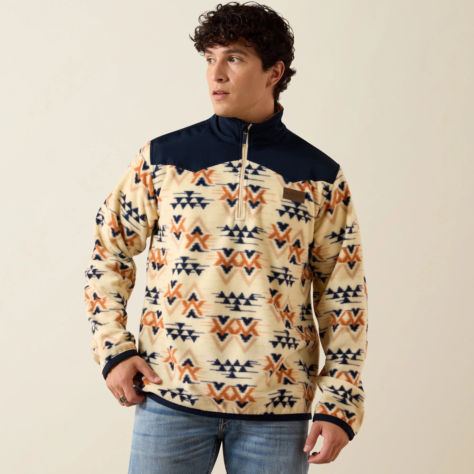 Ariat Basis Fleece Pullover in Oxford Tan Arrows