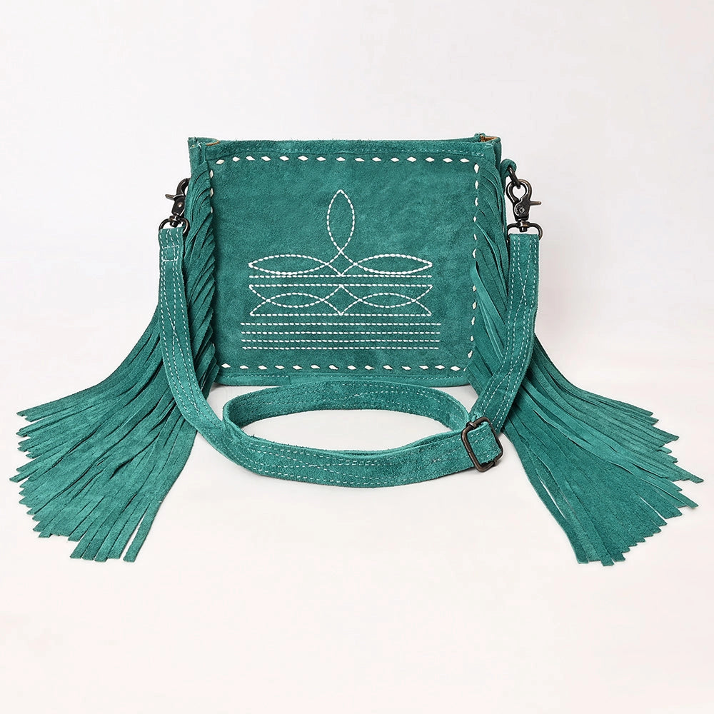 American Darling Fringed Cowboy Boot Stitch Turquoise Bag