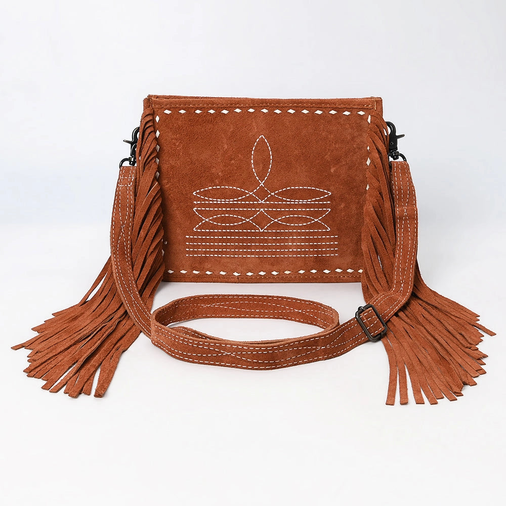 American Darling Fringed Cowboy Boot Stitch Tan Bag