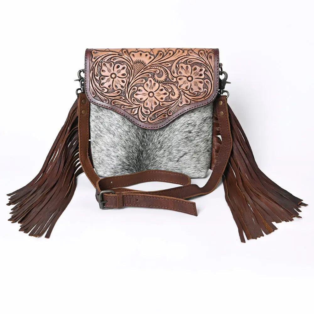 Hand Tooled Leather Western Fringe Cowhide Bag