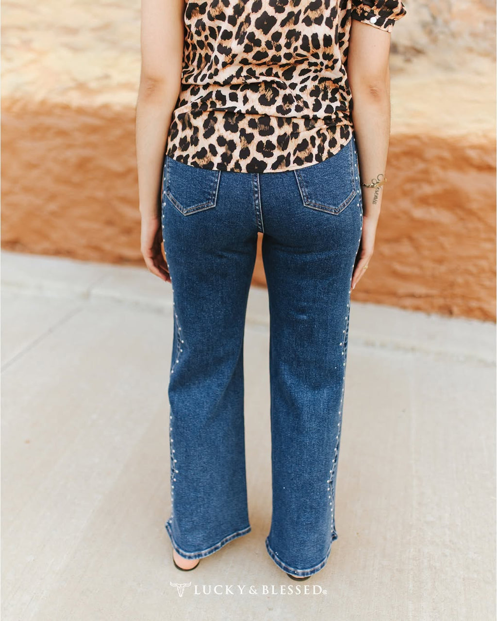 Lucky & Blessed Boot Stitch Detailing High Rise Jeans