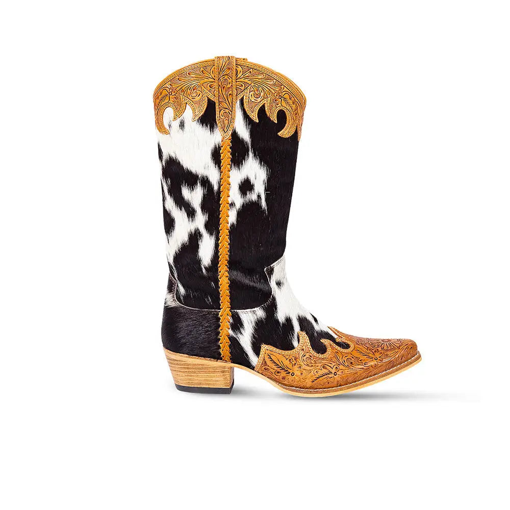 Myra Cowhide Tooled Leather Cowboy Boots