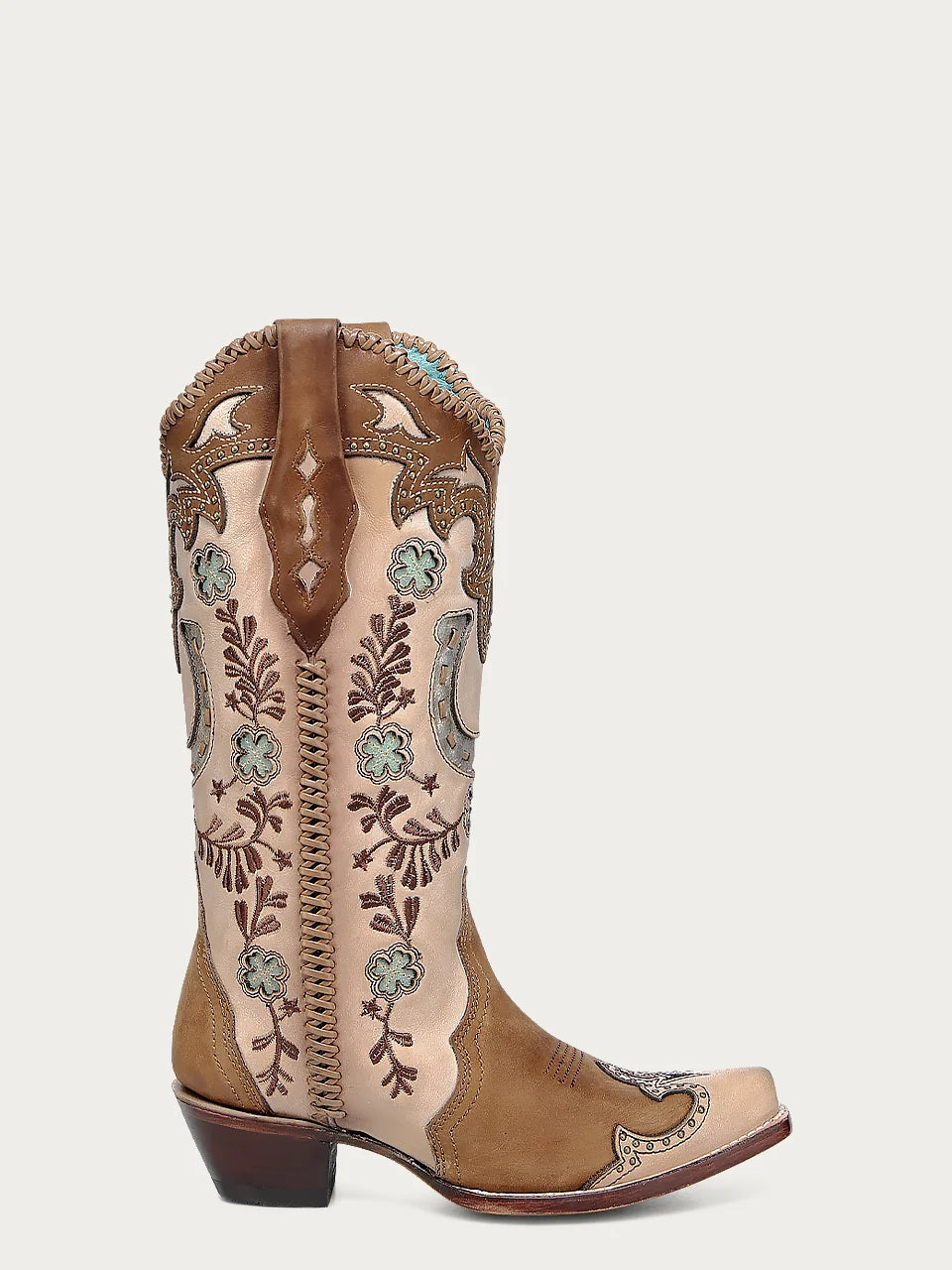 Corral Honey Horseshoe Overlay Handwoven Snip Toe Cowboy BootS A4863
