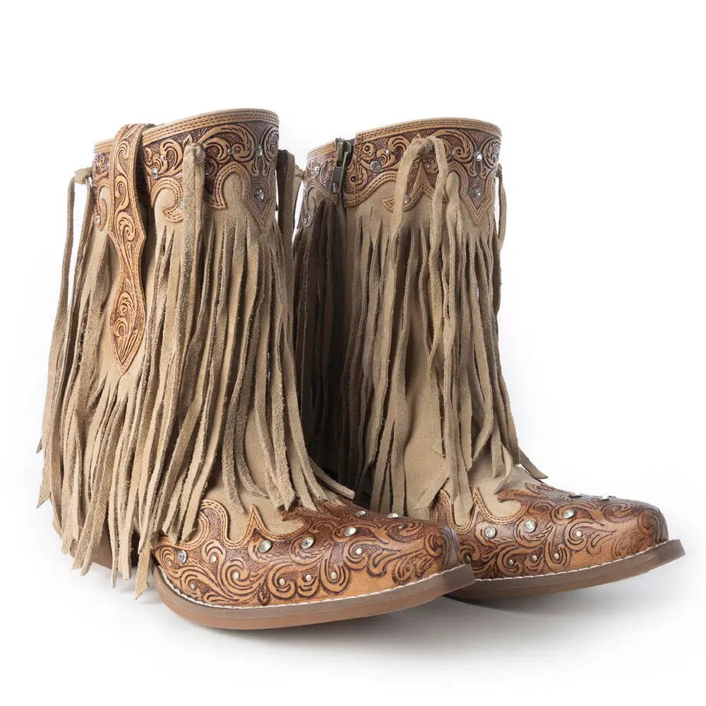 Myra Nashville Nights Fringe Cowboy Boots Handtooled with Swarovski Stones