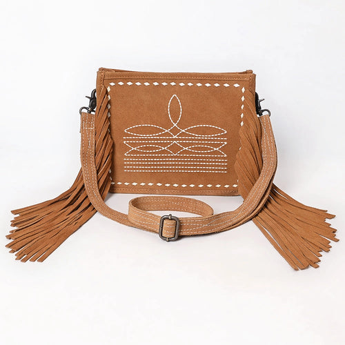 American Darling Fringed Cowboy Boot Stitch Brown Bag