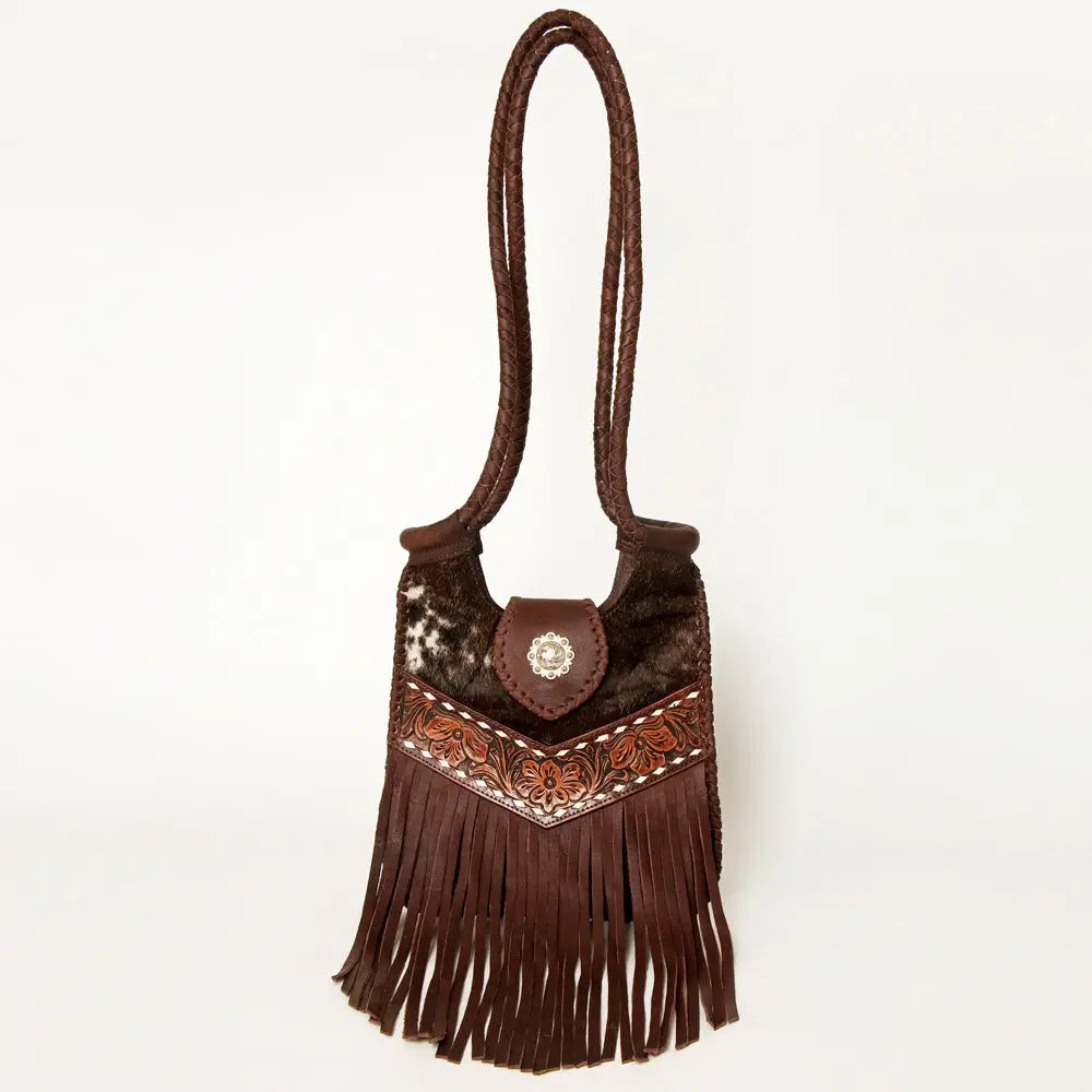 American Darling Cowhide Fringe Hand Tooled Western Bag