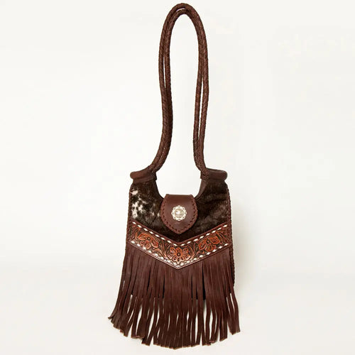 American Darling Cowhide Fringe Hand Tooled Western Bag