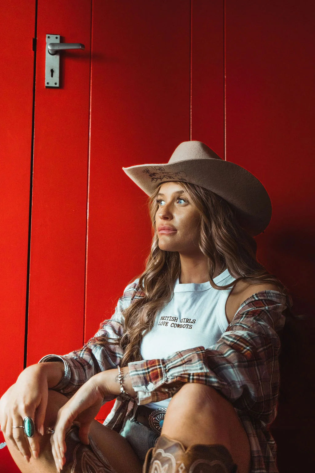 Binks & Bo 'British Girls Love Cowboys' `Embroidered Organic Cotton Vest Top