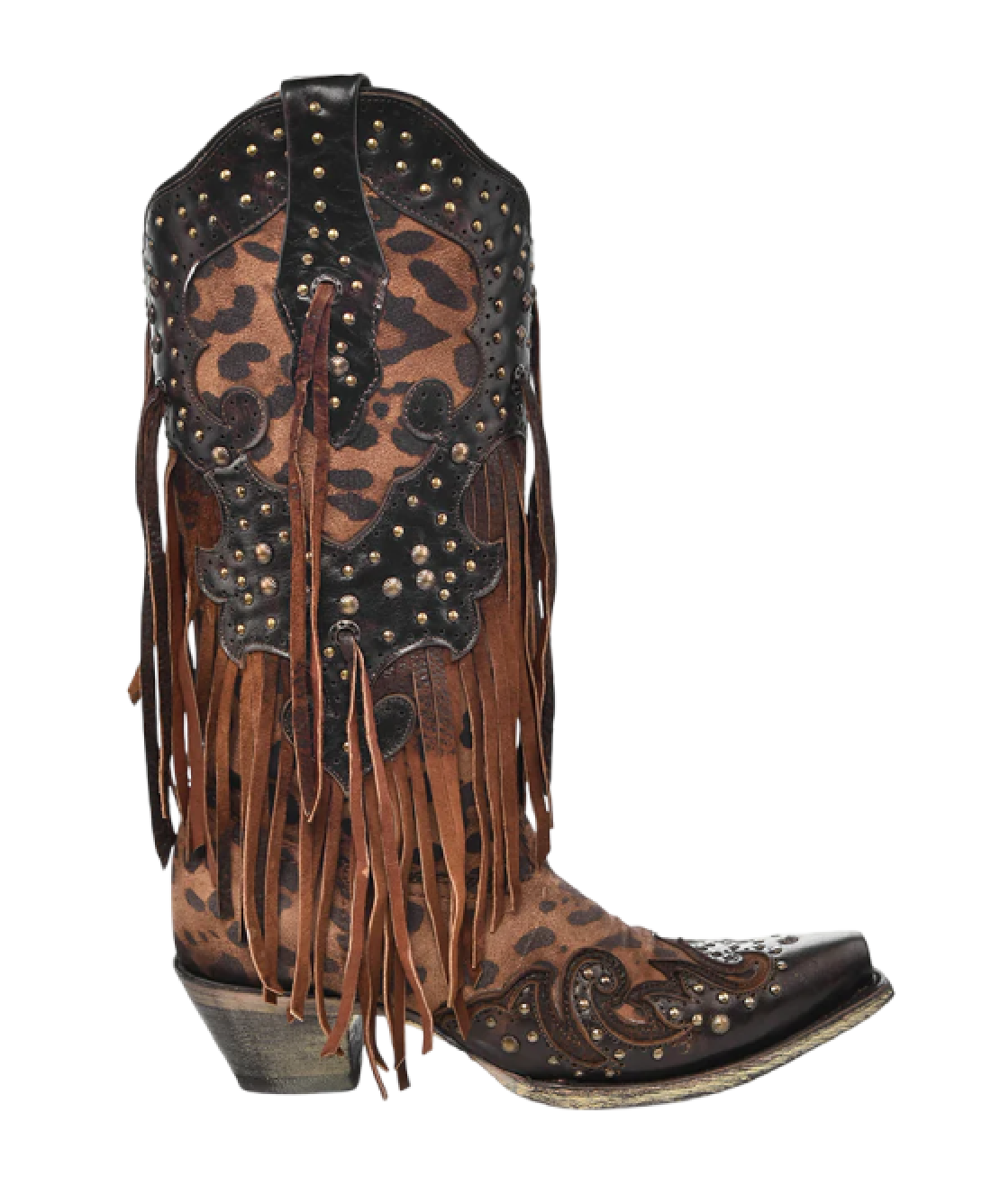 Corral Honey Leopard Fringe Snip Toe Cowboy Boot A3618