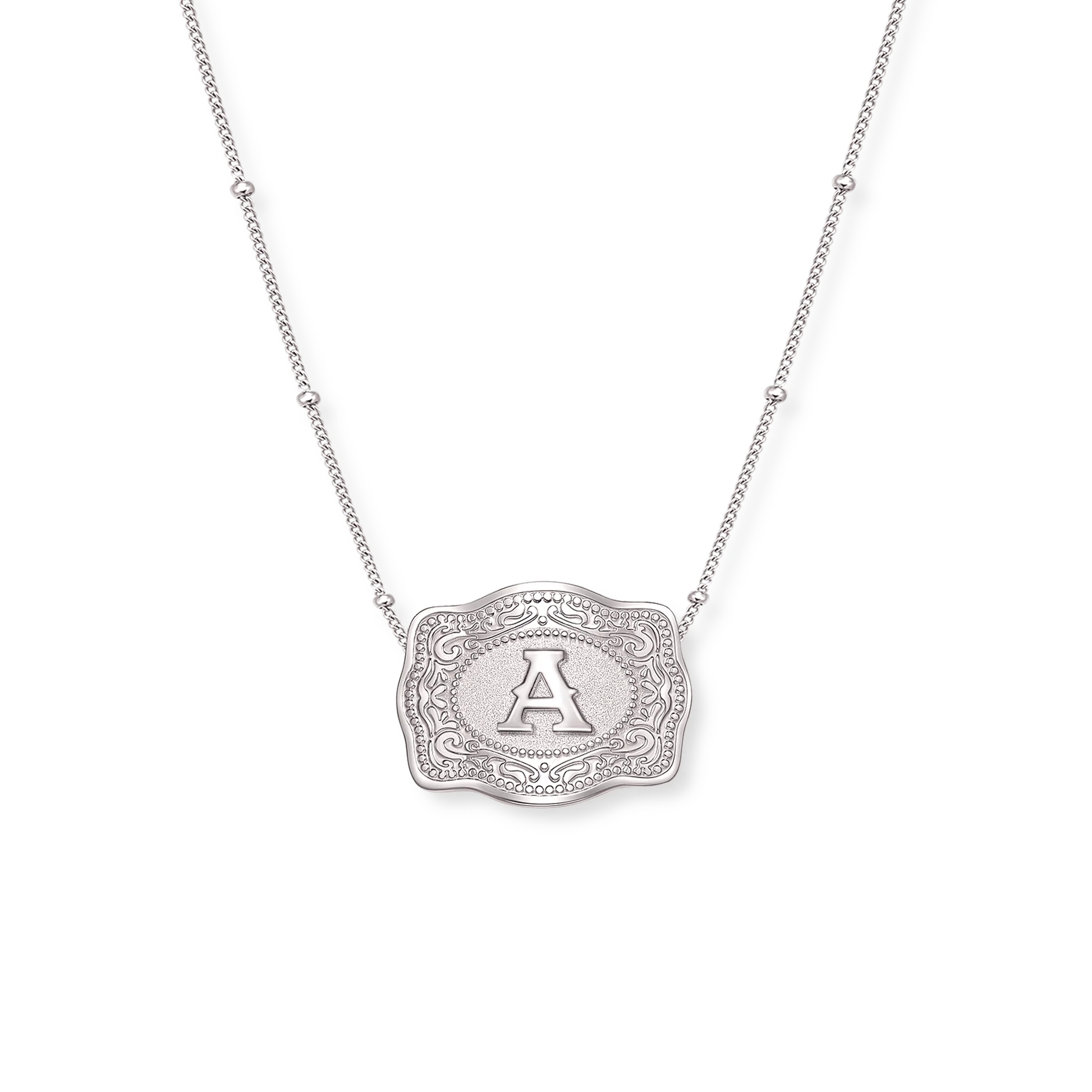 SpurWest Silver Mini Belt Buckle Necklace Initial