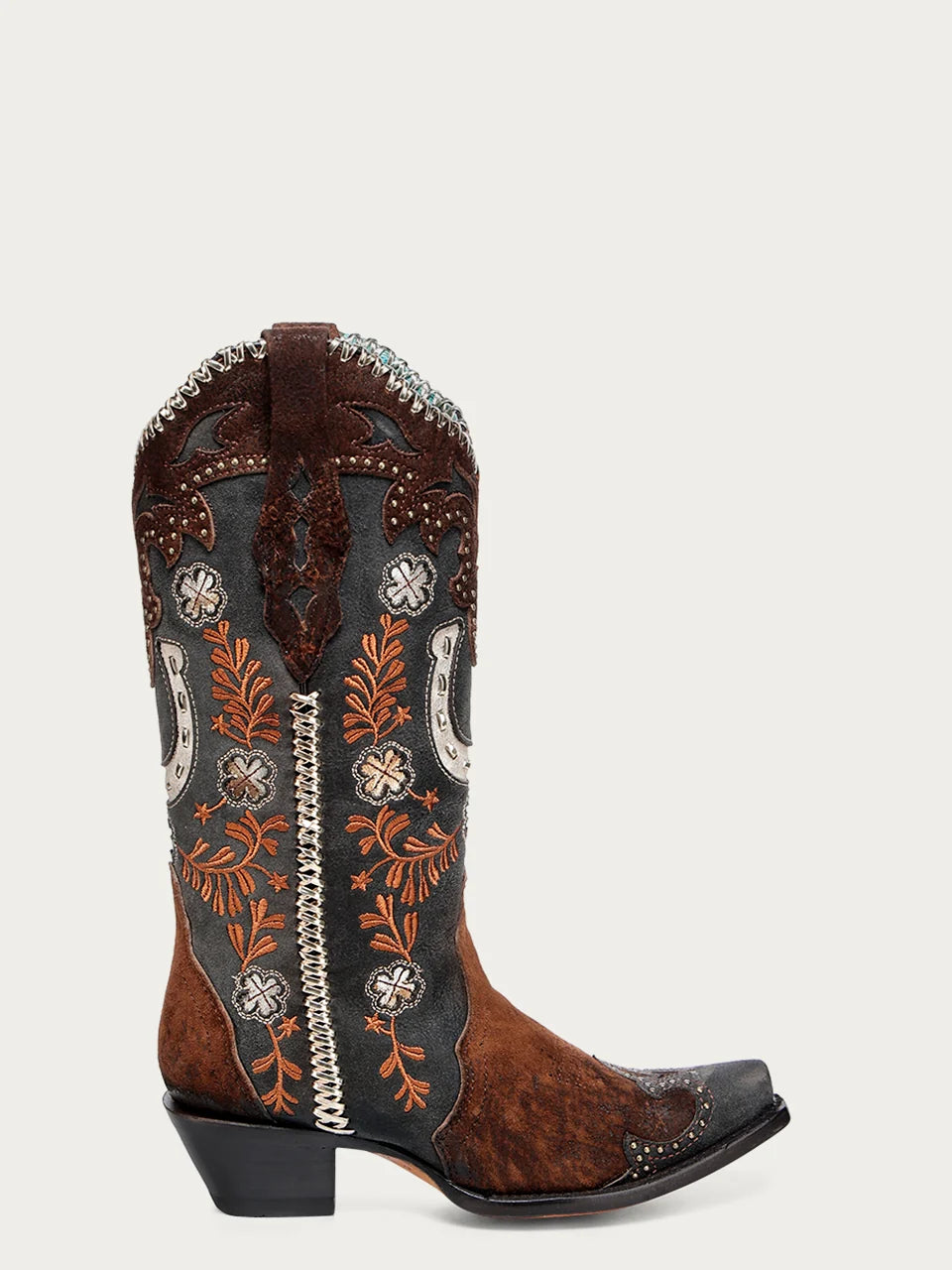 Corral Floral Horseshoe And Embroidery Snip Toe Brown Cowboy Boots A4862
