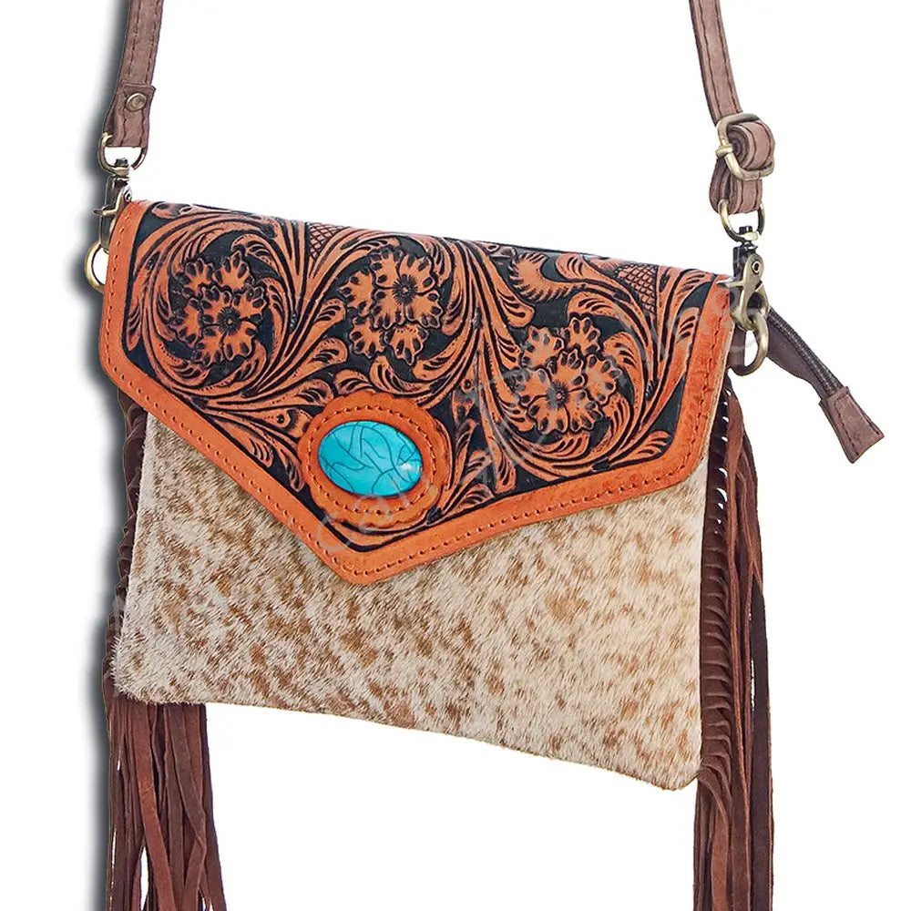 American Darling Fringe Hand Tooled Cowhide Western Bag