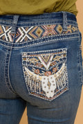 Mid Wash Rodeo Embroidery Boot Cut Western Jeans