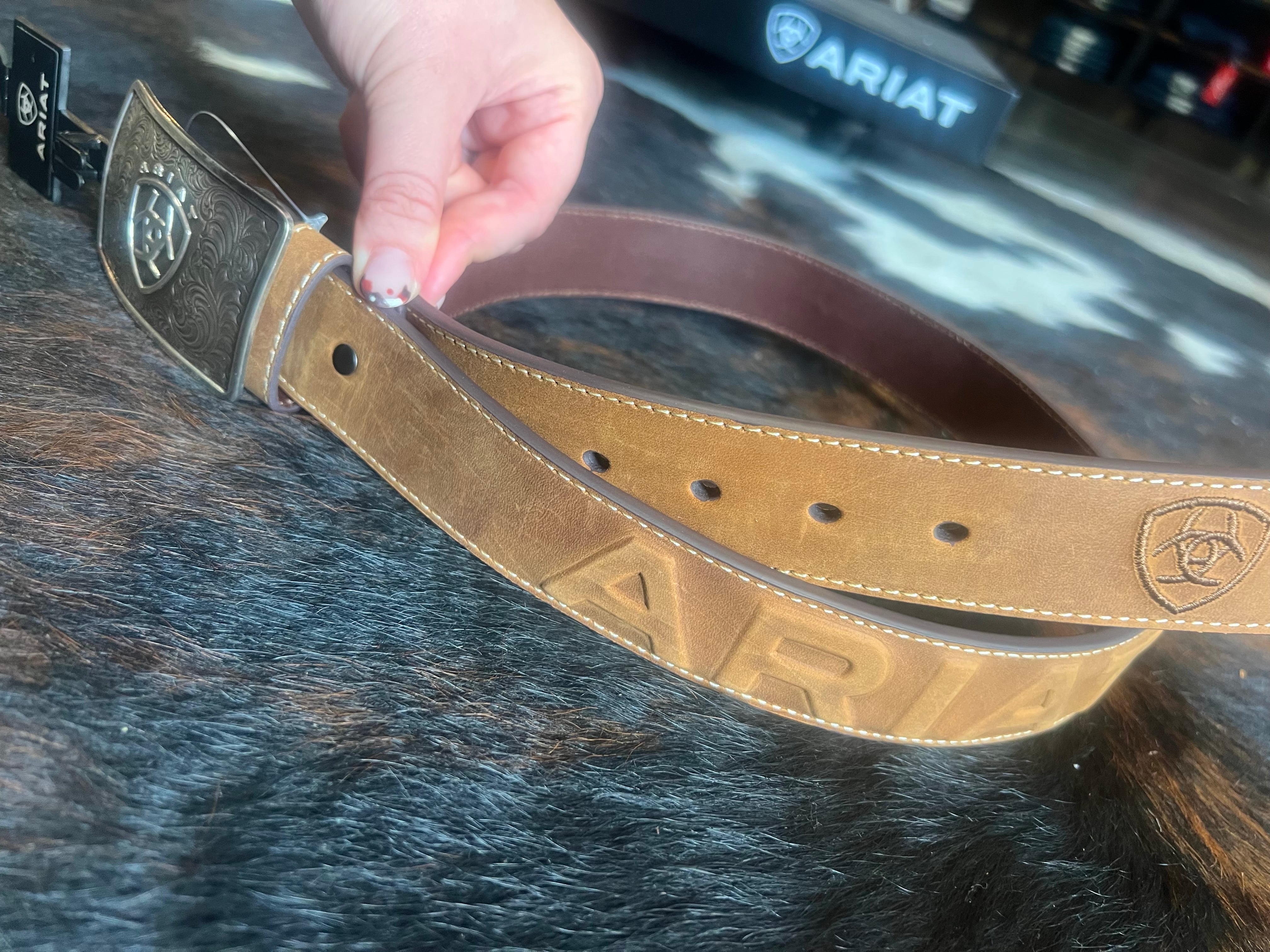Ariat 3D Embossed Western Buckle Belt – Silverbelly Western