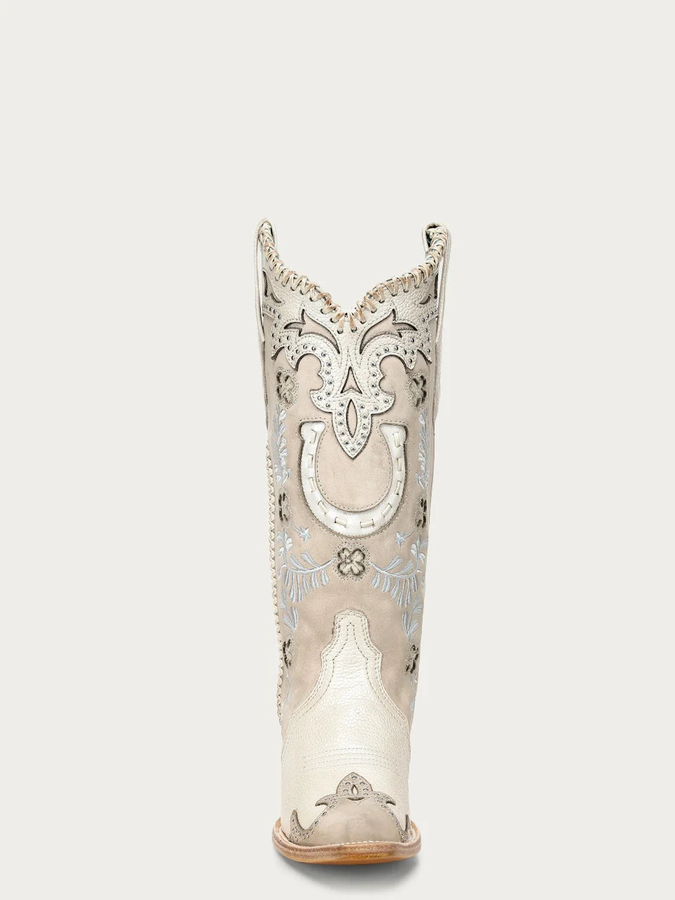 Corral Bone Horseshoe Overlay Snip Toe Cowboy Boot A5069
