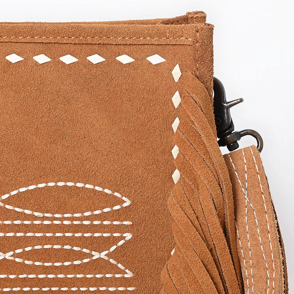 American Darling Fringed Cowboy Boot Stitch Brown Bag