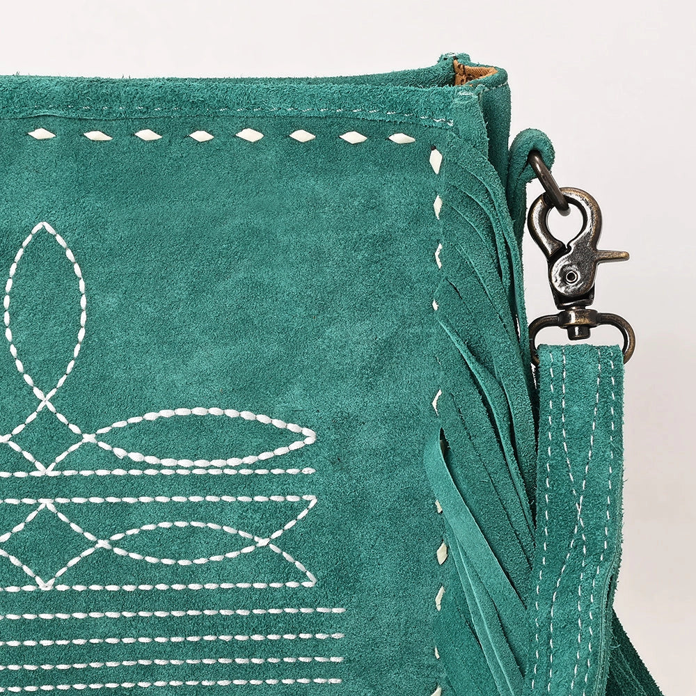 American Darling Fringed Cowboy Boot Stitch Turquoise Bag