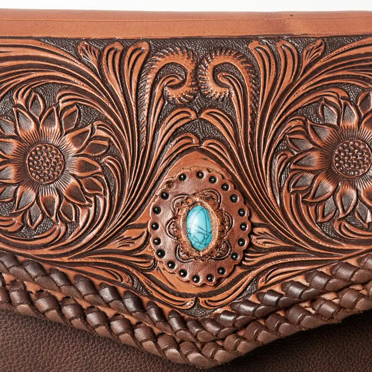 American Darling Genuine Leather Hand Tooled Fringe Western Bag