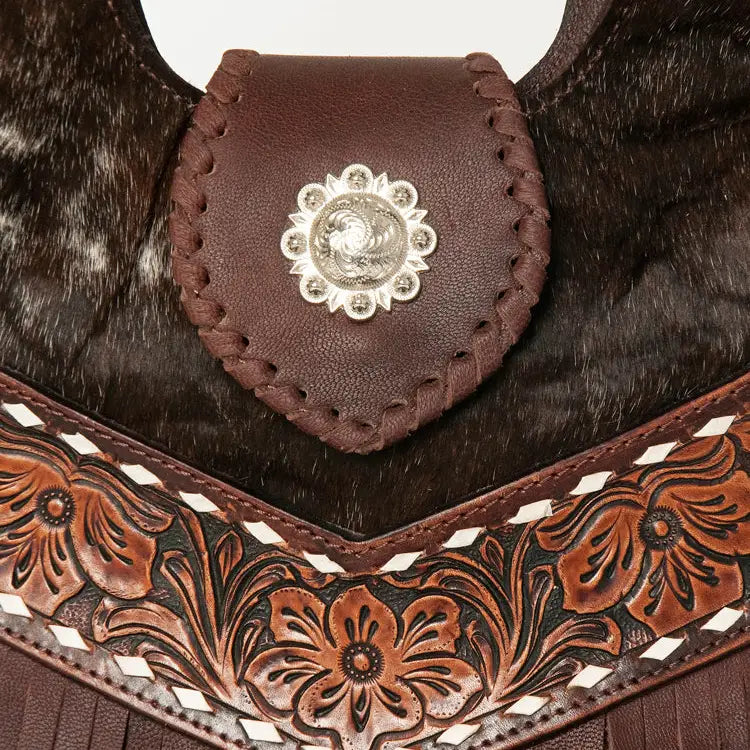 American Darling Cowhide Fringe Hand Tooled Western Bag
