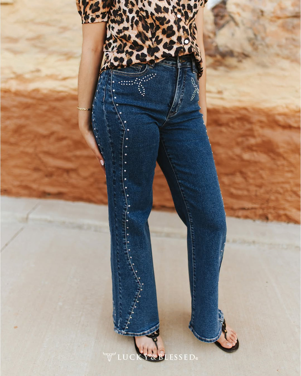 Lucky & Blessed Boot Stitch Detailing High Rise Jeans