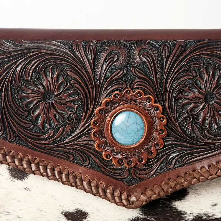 American Darling Cowhide Genuine Hand Tooled Leather Fringe Bag