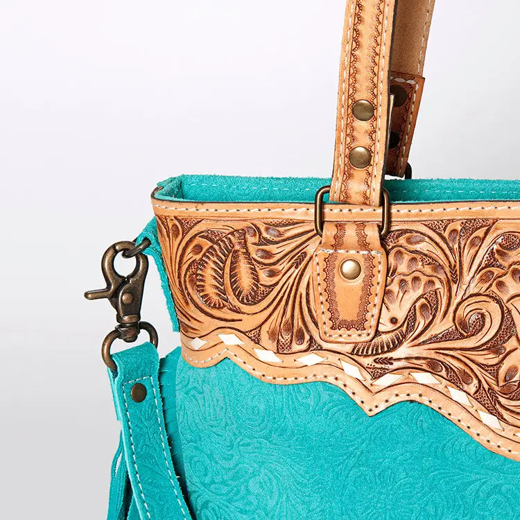 American Darling Genuine Leather Turquoise Fringe Western Bag