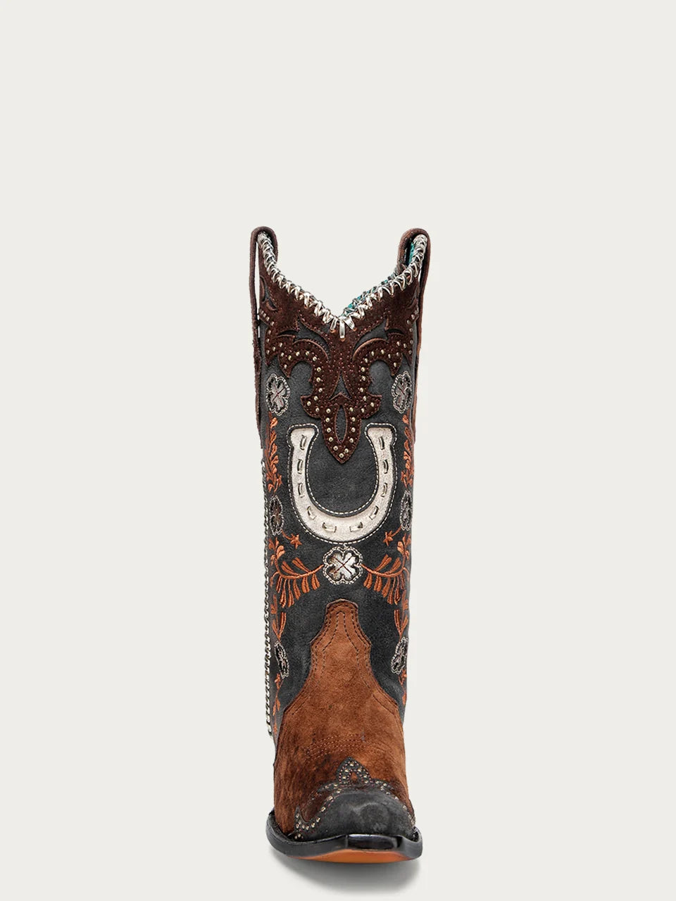 Corral Floral Horseshoe And Embroidery Snip Toe Brown Cowboy Boots A4862