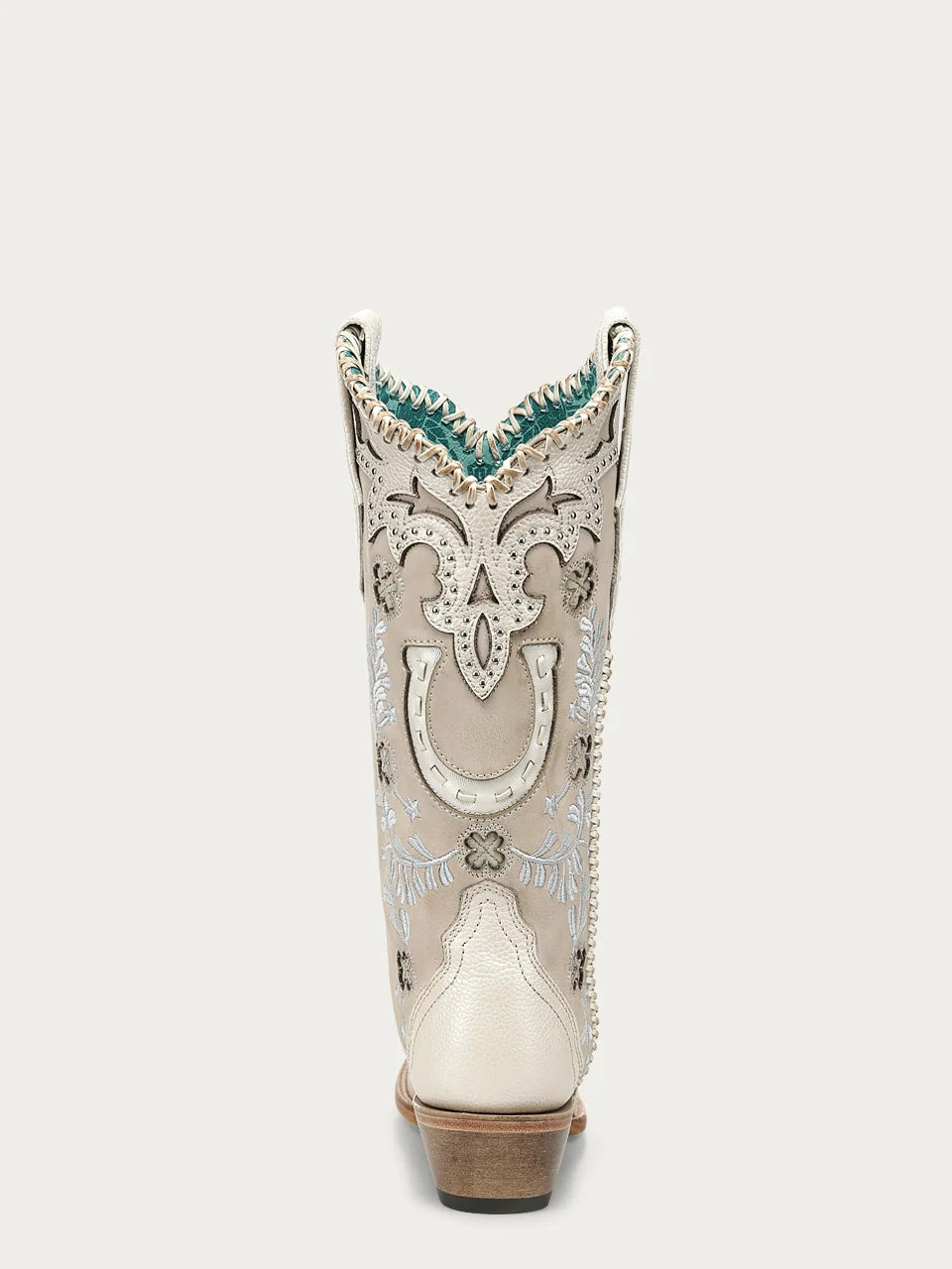 Corral Bone Horseshoe Overlay Snip Toe Cowboy Boot A5069